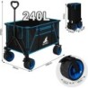 Chariot de Jardin Pliable, Roues larges, Chariot pour Camping, Plage, Charge 120kg, Tissu Oxford+Acier, Noir+Bleu