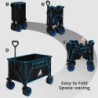 Chariot de Jardin Pliable, Roues larges, Chariot pour Camping, Plage, Charge 120kg, Tissu Oxford+Acier, Noir+Bleu