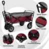Chariot Pliable, Chariot de Jardin 100L, Poignée Réglable, Brouette de Plage Portable, Charge 80kg, Fuchsia+Gris