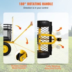 VEVOR Chariot de Jardin Transport Chariot de Plage Chariot de Transport 408 kg Charrette Remorque Acier 4 Roues Panier Maille Fe