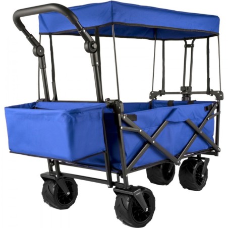 VEVOR Chariot de Jardin Pliable Chariot de Plage Chariot de Transport avec 4 Roulettes Chariot Pliable avec Toit Bleu Remorque d
