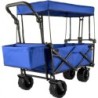 VEVOR Chariot de Jardin Pliable Chariot de Plage Chariot de Transport avec 4 Roulettes Chariot Pliable avec Toit Bleu Remorque d