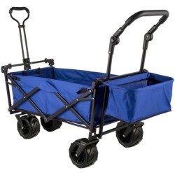 VEVOR Chariot de Jardin Pliable Chariot de Plage Chariot de Transport avec 4 Roulettes Chariot Pliable avec Toit Bleu Remorque d
