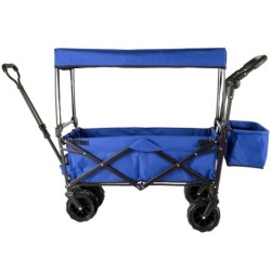 VEVOR Chariot de Jardin Pliable Chariot de Plage Chariot de Transport avec 4 Roulettes Chariot Pliable avec Toit Bleu Remorque d