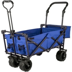 VEVOR Chariot de Jardin Pliable Chariot de Plage Chariot de Transport avec 4 Roulettes Chariot Pliable avec Toit Bleu Remorque d