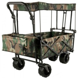 VEVOR Chariot Jardin 4 roulettes Chariot de Plage Chariot de Transport Chariot Pliable avec Toit Camouflage Remorque Transport