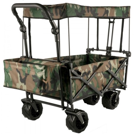 VEVOR Chariot Jardin 4 roulettes Chariot de Plage Chariot de Transport Chariot Pliable avec Toit Camouflage Remorque Transport