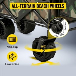 VEVOR Chariot Jardin 4 roulettes Chariot de Plage Chariot de Transport Chariot Pliable avec Toit Camouflage Remorque Transport