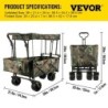 VEVOR Chariot Jardin 4 roulettes Chariot de Plage Chariot de Transport Chariot Pliable avec Toit Camouflage Remorque Transport