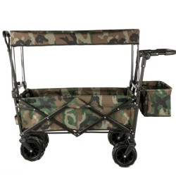 VEVOR Chariot Jardin 4 roulettes Chariot de Plage Chariot de Transport Chariot Pliable avec Toit Camouflage Remorque Transport