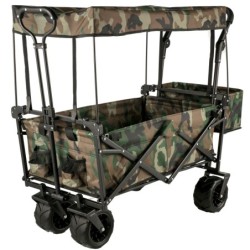 VEVOR Chariot Jardin 4 roulettes Chariot de Plage Chariot de Transport Chariot Pliable avec Toit Camouflage Remorque Transport