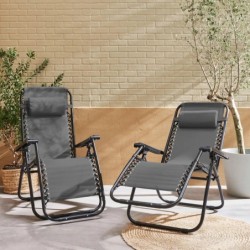 Fauteuil relax pliable multi positions textilène (lot de 2) Gris