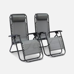 Fauteuil relax pliable multi positions textilène (lot de 2) Gris