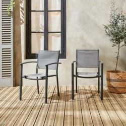 Portland x2 Fauteuils de jardin empilables aluminium et textilène