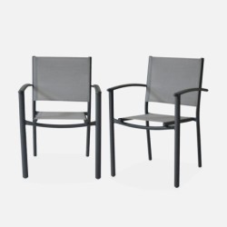 Portland x2 Fauteuils de jardin empilables aluminium et textilène