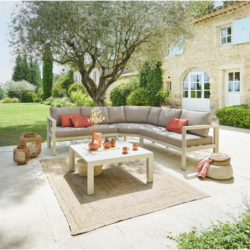 Salon d'angle de jardin ÉVASION Argile 5 places