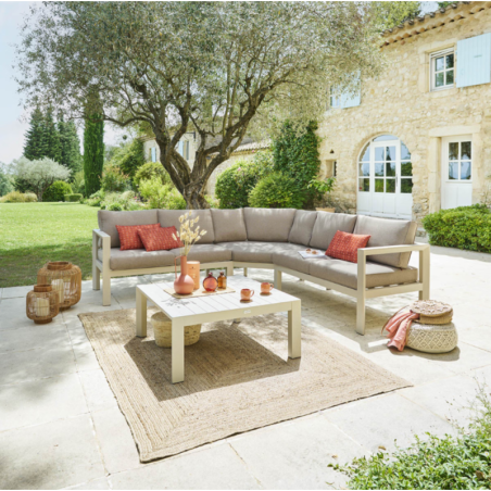 Salon d'angle de jardin ÉVASION Argile 5 places