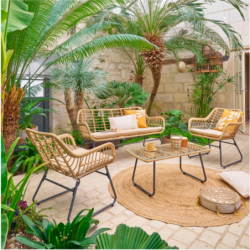 Salon de jardin LAMBADA Sésame avec table basse rectangulaire 4 places