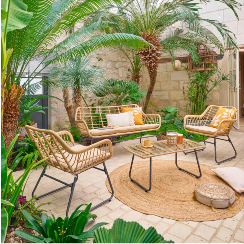 Salon de jardin LAMBADA Sésame avec table basse rectangulaire 4 places