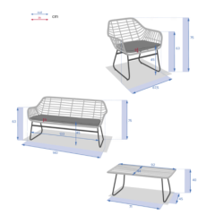 Salon de jardin LAMBADA Sésame avec table basse rectangulaire 4 places