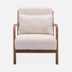 Fauteuil scandinave bois d'hévéa teinté noyer clair et bouclette