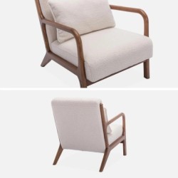 Fauteuil scandinave bois d'hévéa teinté noyer clair et bouclette
