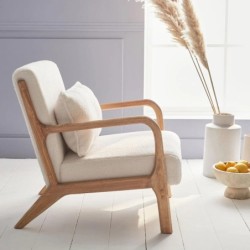 Fauteuil scandinave bois d'hévéa et bouclette