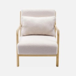 Fauteuil scandinave bois d'hévéa et bouclette