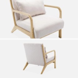 Fauteuil scandinave bois d'hévéa et bouclette