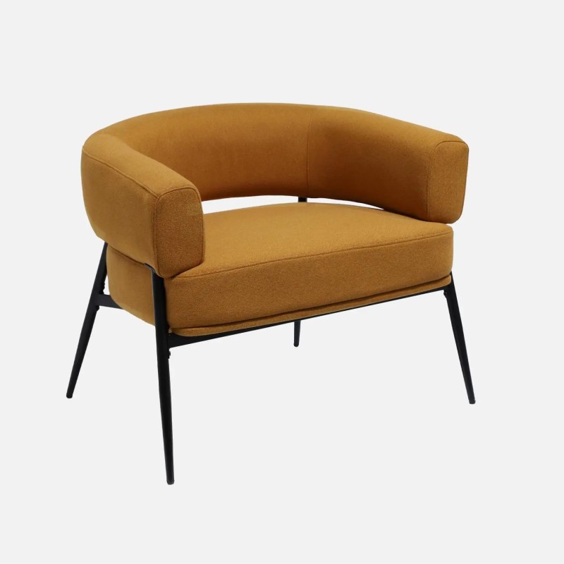 Cristo Fauteuil tissu dossier incurvé piétement métal Moutarde
