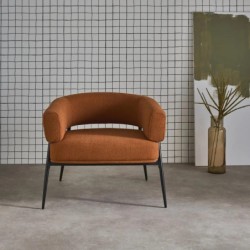 Cristo Fauteuil tissu dossier incurvé piétement métal Terracotta