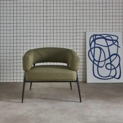Cristo Fauteuil tissu dossier incurvé piétement métal Kaki