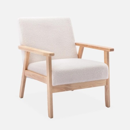 Isak bouclette Fauteuil scandinave bois de peuplier, d'hévéa et bouclette