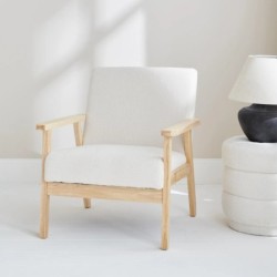 Isak bouclette Fauteuil scandinave bois de peuplier, d'hévéa et bouclette