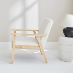 Isak bouclette Fauteuil scandinave bois de peuplier, d'hévéa et bouclette