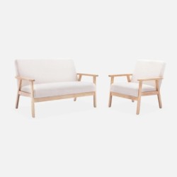 Isak bouclette Fauteuil scandinave bois de peuplier, d'hévéa et bouclette