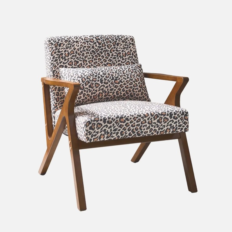 Antoine Fauteuil scandinave bois d'hévéa et imprimé léopard