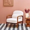 Amelie Fauteuil scandinave bois d'hévéa teinté noyer clair et tissu fausse fourrure