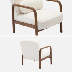 Amelie Fauteuil scandinave bois d'hévéa teinté noyer clair et tissu fausse fourrure