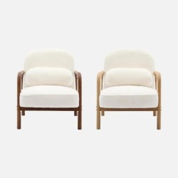Amelie Fauteuil scandinave bois d'hévéa teinté noyer clair et tissu fausse fourrure