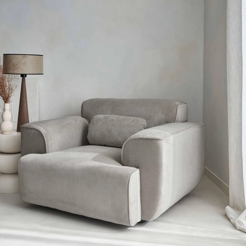 Wallas Fauteuil 1 place velours côtelé Gris clair