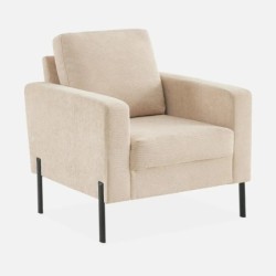 Bjorn Fauteuil pieds métal velours côtelé Beige
