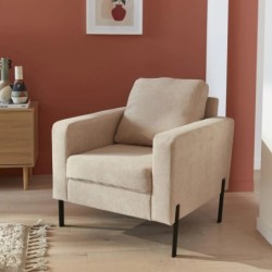 Bjorn Fauteuil pieds métal velours côtelé Beige