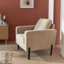 Bjorn Fauteuil pieds métal velours côtelé Beige