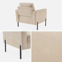 Bjorn Fauteuil pieds métal velours côtelé Beige