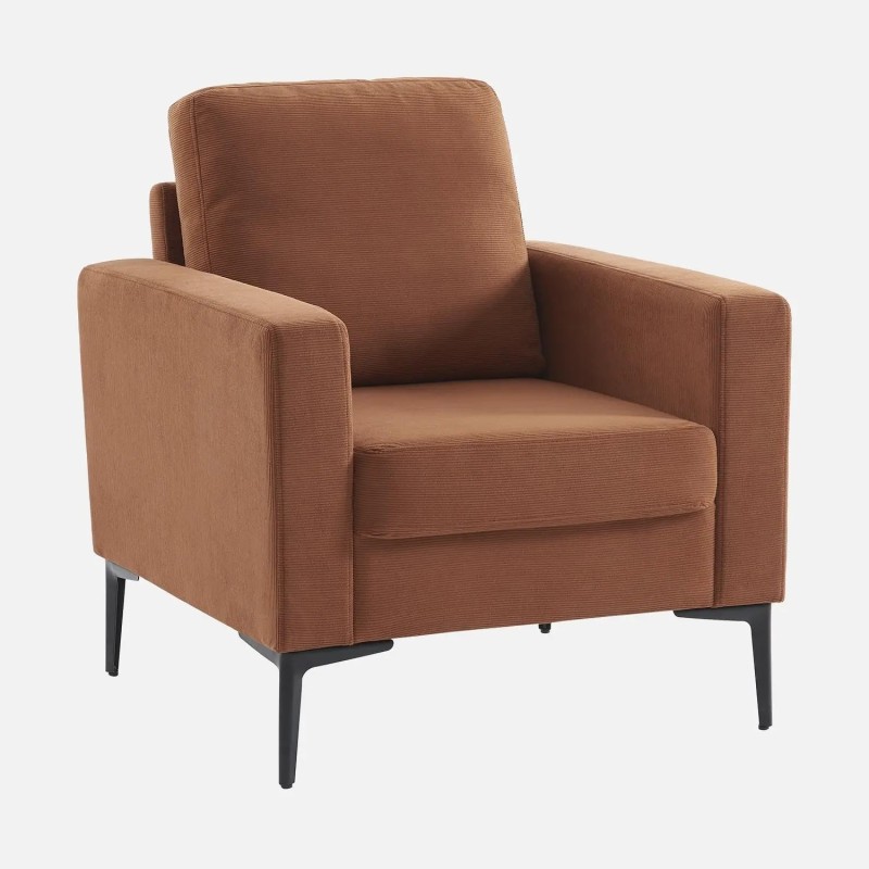 Bjorn Fauteuil pieds métal velours côtelé Terracotta