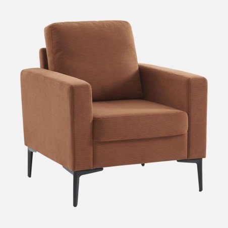 Bjorn Fauteuil pieds métal velours côtelé Terracotta