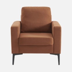 Bjorn Fauteuil pieds métal velours côtelé Terracotta