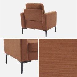 Bjorn Fauteuil pieds métal velours côtelé Terracotta