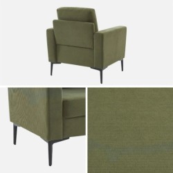 Bjorn Fauteuil pieds métal velours côtelé Kaki foncé